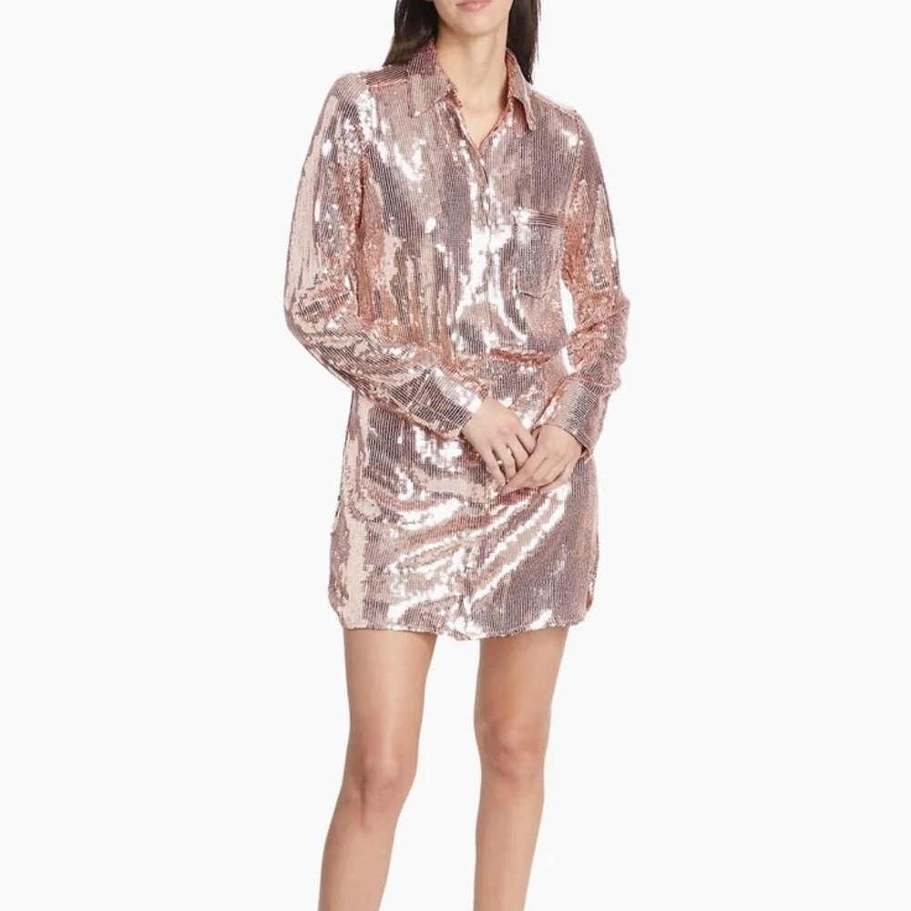Like NEW Free People Sophie Sequin Mini dress in Rose Gold, size M